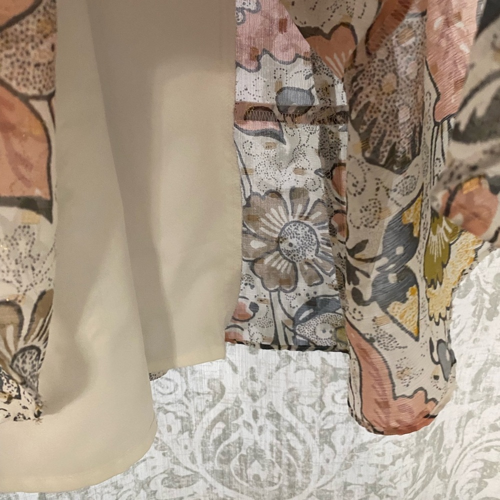 LOFT Flutter Flounce Shimmer Gold Swiss Dot Boho Feminine Floral Dress Pastel L - Picture 7 of 12